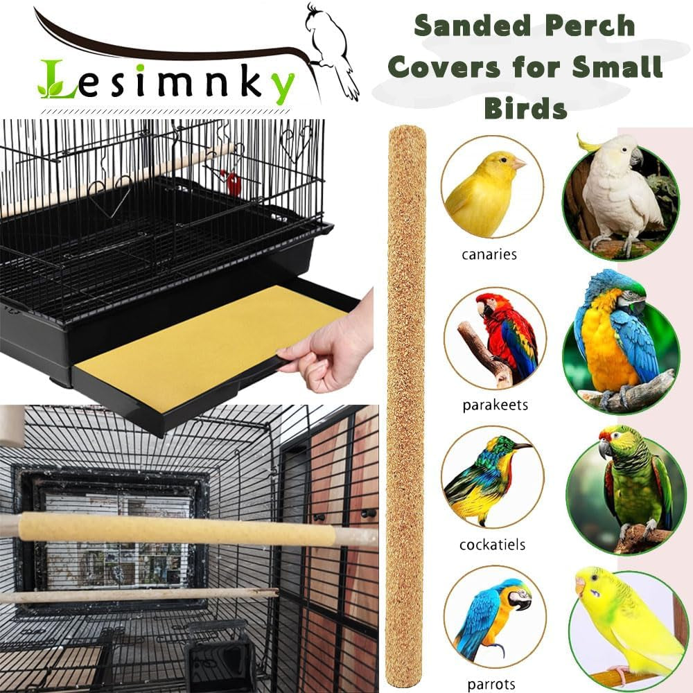 30PCS Birds Perch Covers, Sand Perch for Bird Cage Platform Accessories Bird Perch Covers Sandpaper Sand Perch Covers for Parakeets Canaries Finches & Small Birds, Yellow