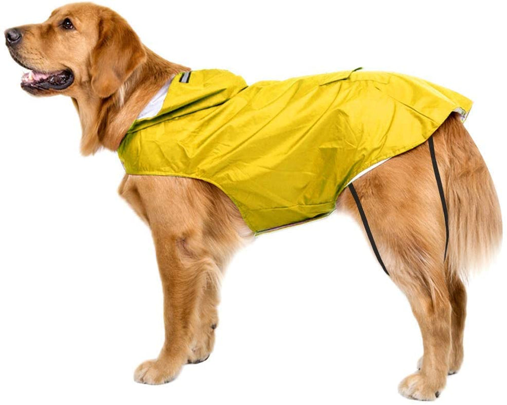 Dog Raincoat Waterproof Dog Coat Large Lined Ultralight Breathable Dog Jacket Reflective Stripes Rain Jacket Dogs with Hood 3XL-6XL
