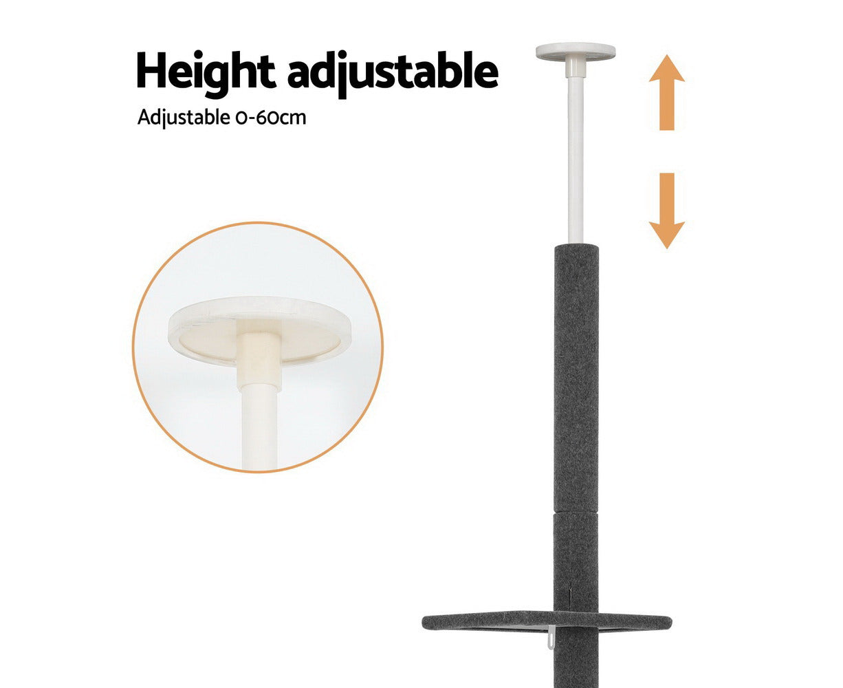 I.Pet Cat Tree 290Cm Tower Scratching Post Scratcher Floor to Ceiling Cats Bed Grey