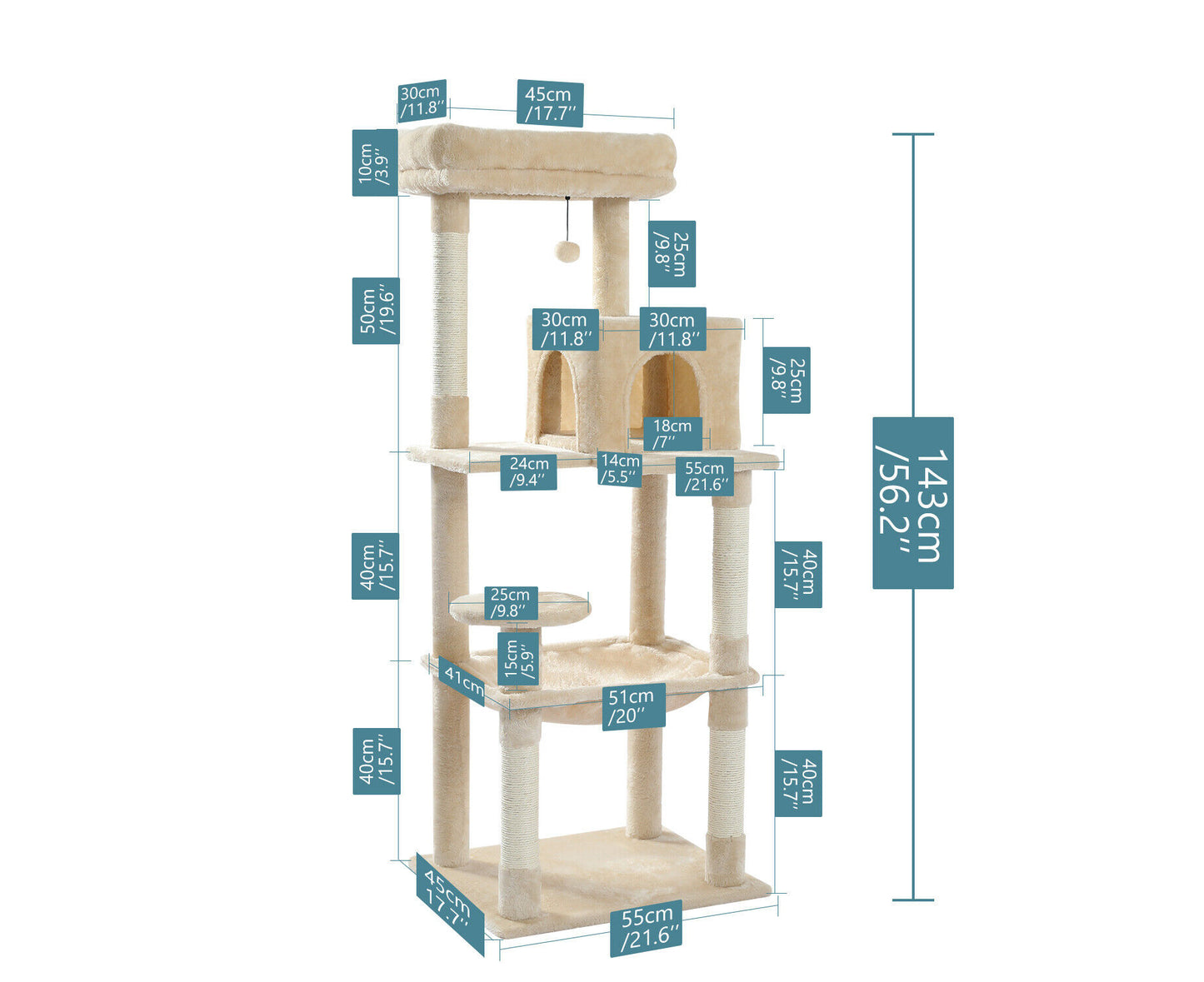 Road Cat Tree Tower Scratching Post Scratcher Wood Condo House Bed Cat Toys 143Cm