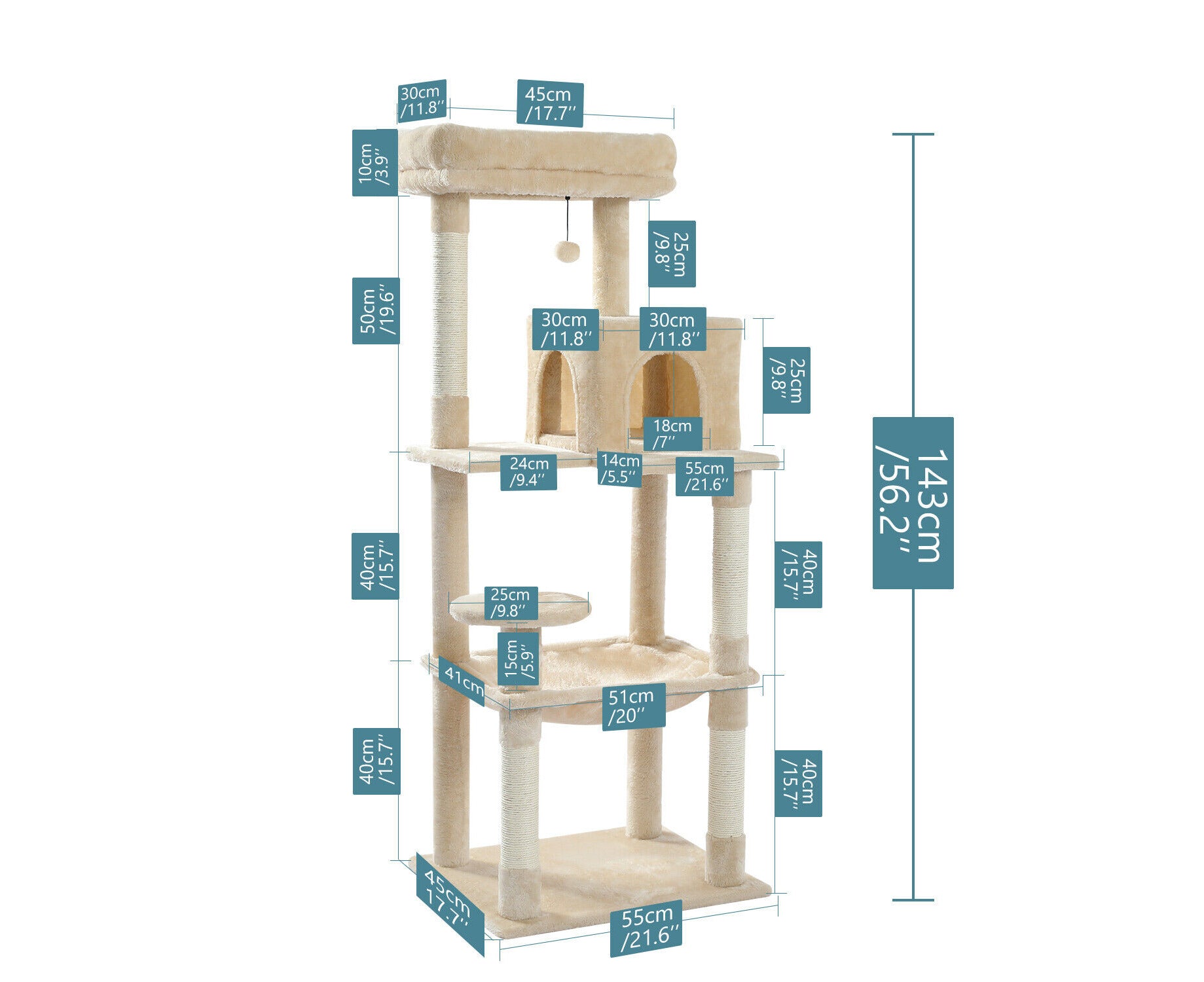 Road Cat Tree Tower Scratching Post Scratcher Wood Condo House Bed Cat Toys 143Cm