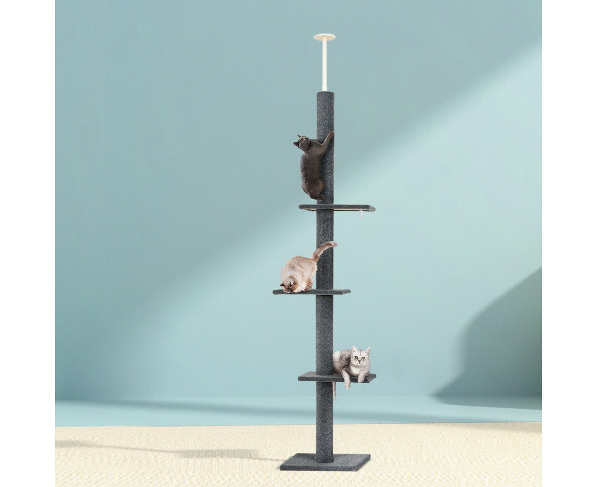 I.Pet Cat Tree 290Cm Tower Scratching Post Scratcher Floor to Ceiling Cats Bed Grey