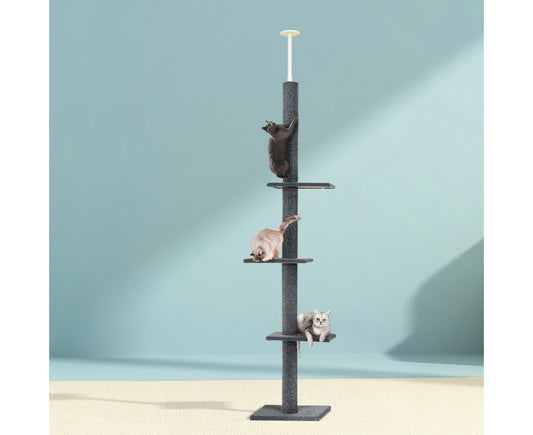 I.Pet Cat Tree 290Cm Tower Scratching Post Scratcher Floor to Ceiling Cats Bed Grey