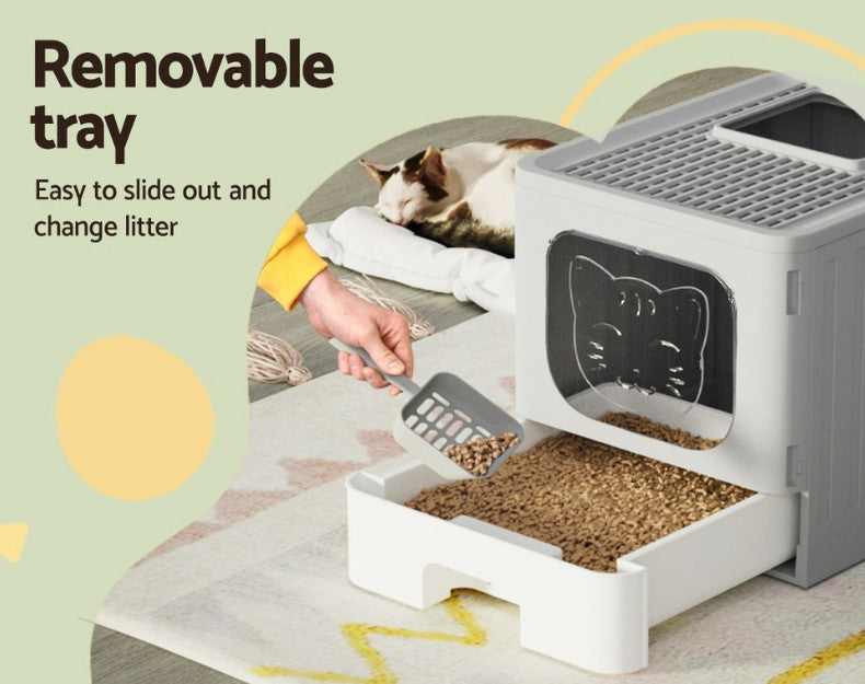 Cat Litter Box - i.Pet Large Tray Enclosed, Hooded, and Foldable Cat Litter Box