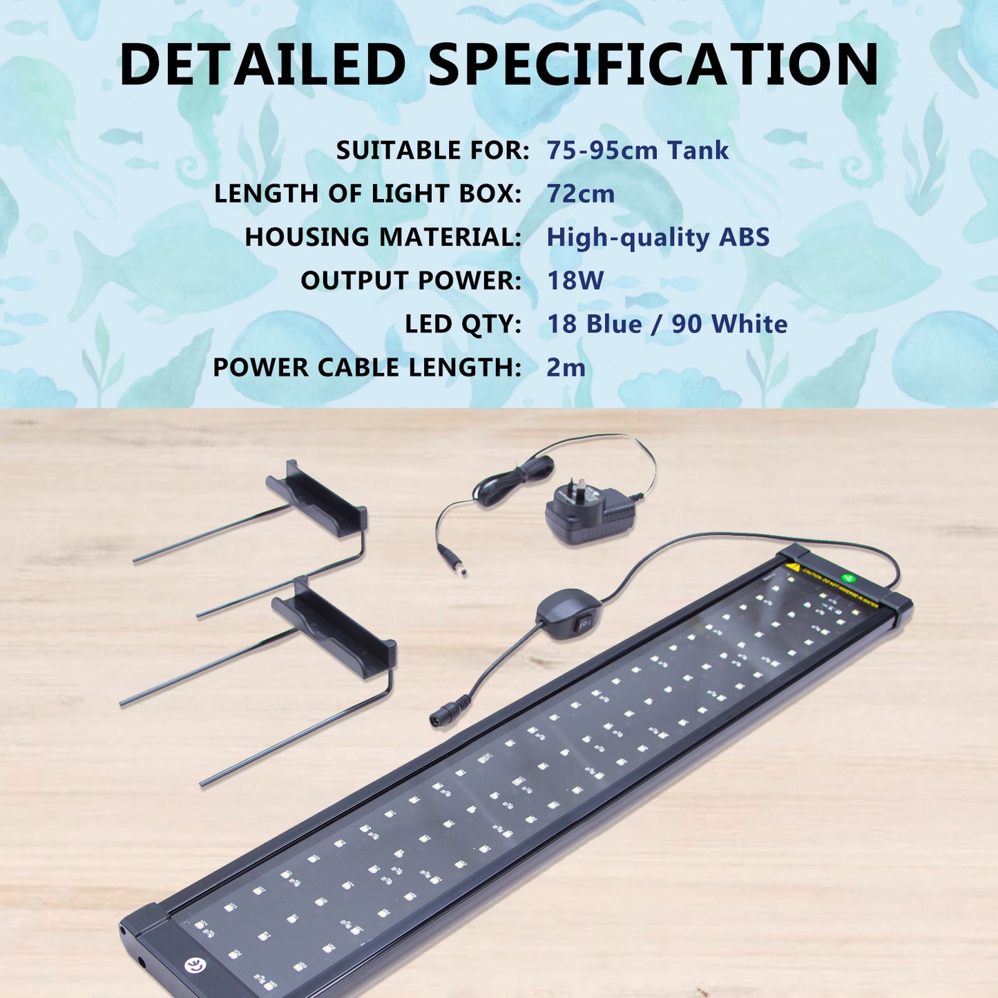 18W Set 2 Aquarium Blue White LED Light for Fish Tank 75-95cm