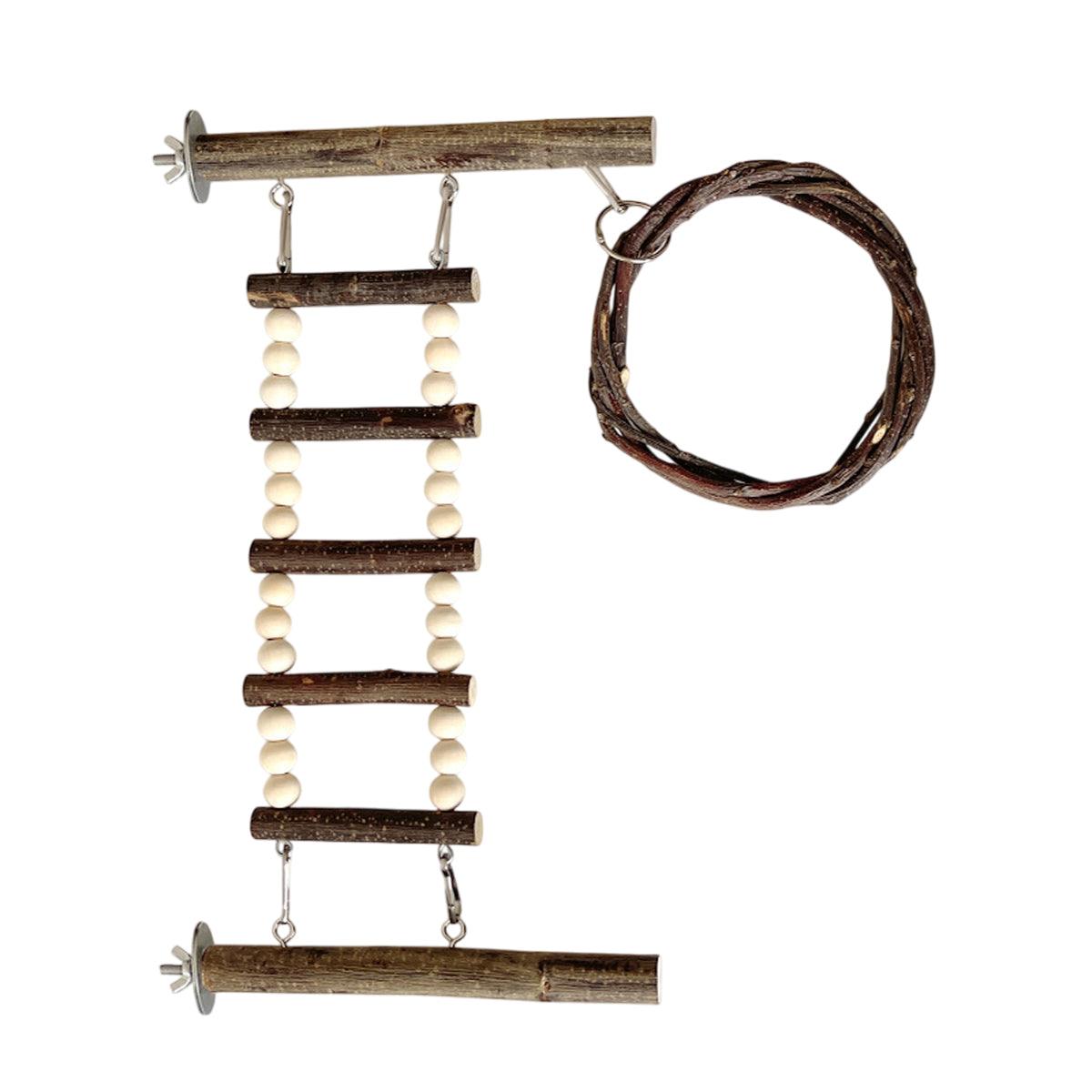 Wooden Parrot Stand Climbing Ladder Swing Toy for Birds Cage - Nut Washer Fixed Type