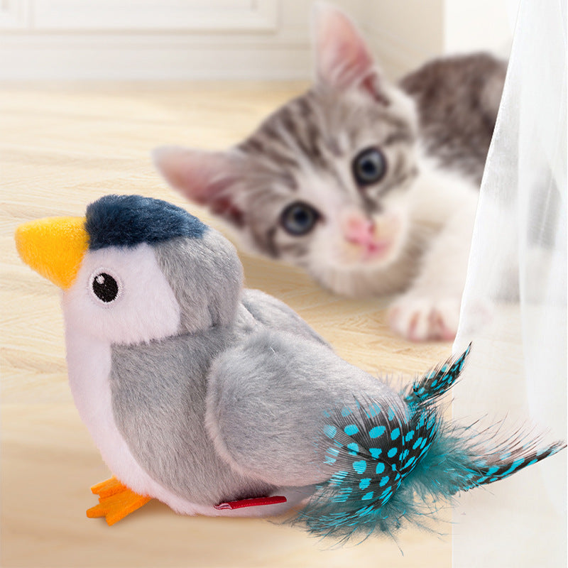 Interactive Plush Cat Toy - Lifelike Bird with Chirping Sounds and Feathers