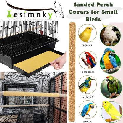 30PCS Birds Perch Covers, Sand Perch for Bird Cage Platform Accessories Bird Perch Covers Sandpaper Sand Perch Covers for Parakeets Canaries Finches & Small Birds, Yellow