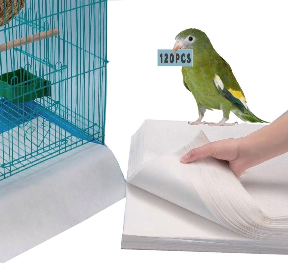 120 Pieces Bird Cage Liners-11'' X 17''Disposable Non-Woven Bird Cage Paper Liners Precut Absorbent Fecal Tray Cages Cushion Pad Mat Cuttable Pet Animal Cages Cushion for Parrot (Blue)