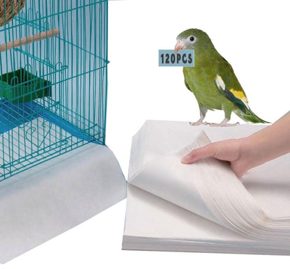 120 Pieces Bird Cage Liners-11'' X 17''Disposable Non-Woven Bird Cage Paper Liners Precut Absorbent Fecal Tray Cages Cushion Pad Mat Cuttable Pet Animal Cages Cushion for Parrot (Blue)