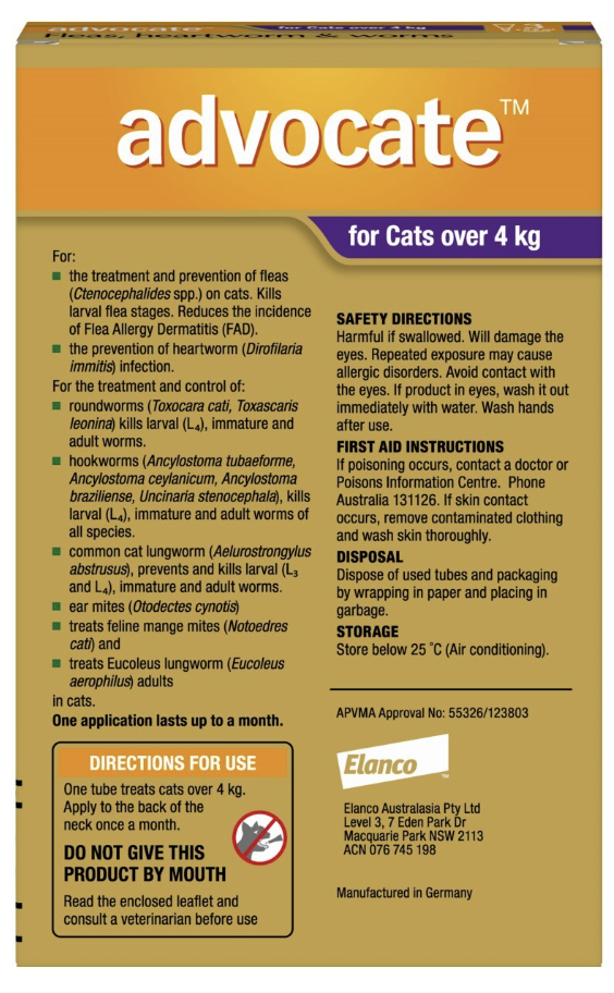 Advocate for Cats Over 4kg – 3 Pack | Flea, Heartworm & Worm Protection