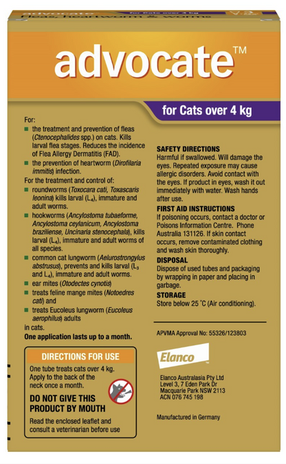 Advocate for Cats Over 4kg – 3 Pack | Flea, Heartworm & Worm Protection
