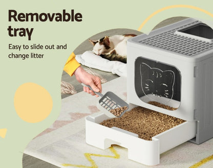 Cat Litter Box - i.Pet Large Tray Enclosed, Hooded, and Foldable Cat Litter Box