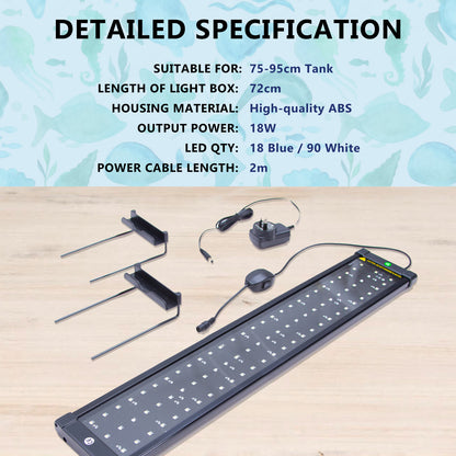 18W Set 2 Aquarium Blue White LED Light for Fish Tank 75-95cm