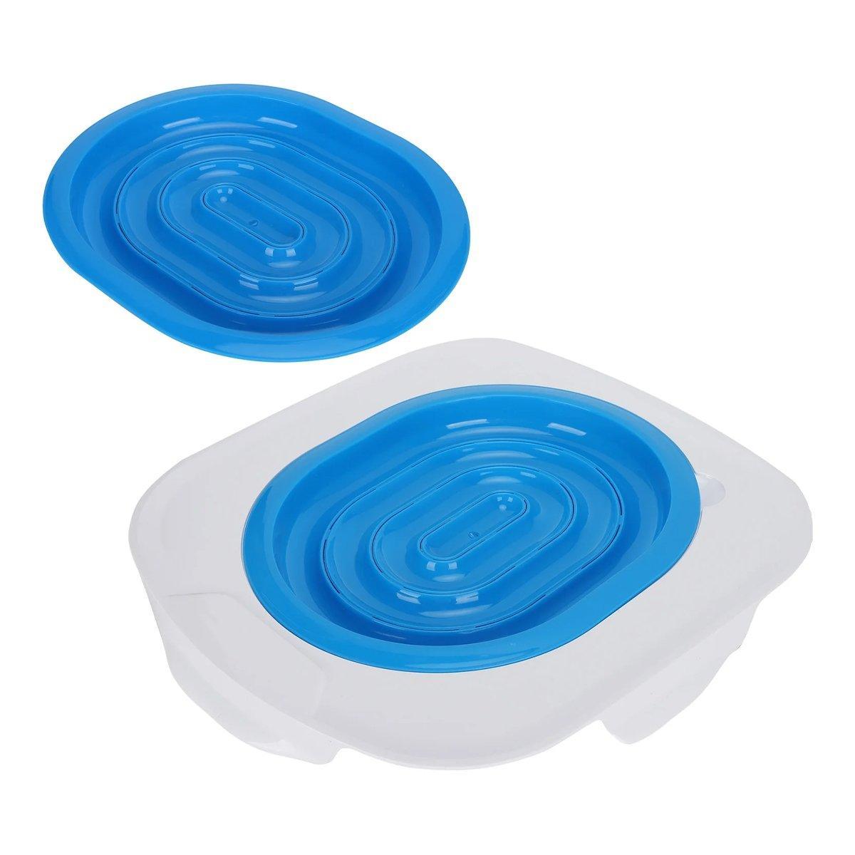 Blue and white silicone bowls on a white background