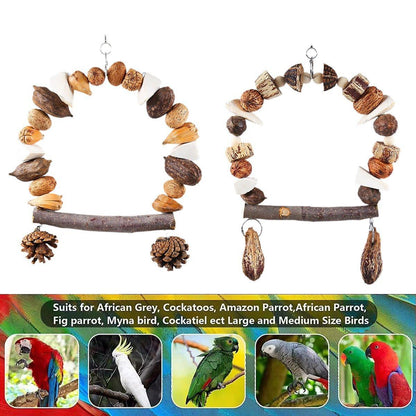 Parrot Bird Swing & Chew Toy with Pine Cones