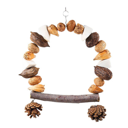Parrot Bird Swing & Chew Toy with Pine Cones