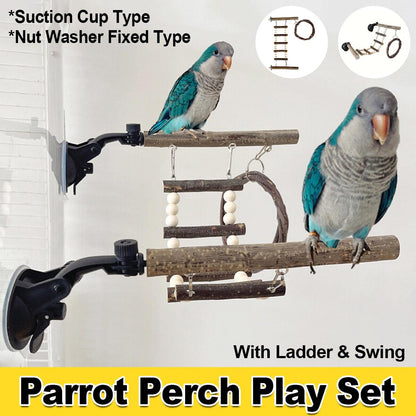 Wooden Parrot Stand Climbing Ladder Swing Toy for Birds Cage  - Nut Washer Fixed Type