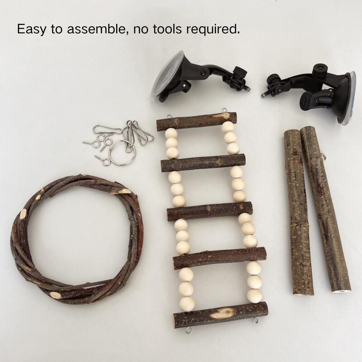 Wooden Parrot Stand Climbing Ladder Swing Toy for Birds Cage  - Nut Washer Fixed Type