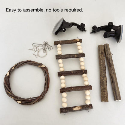 Wooden Parrot Stand Climbing Ladder Swing Toy for Birds Cage  - Nut Washer Fixed Type