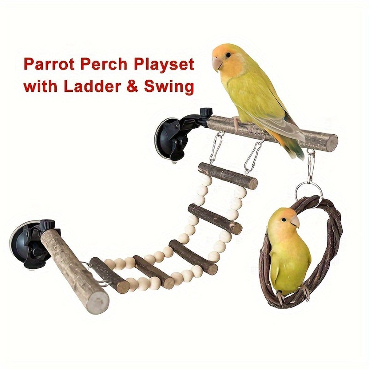 Wooden Parrot Stand Climbing Ladder Swing Toy for Birds Cage  - Nut Washer Fixed Type