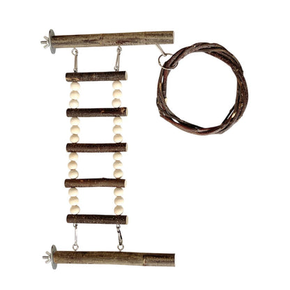 Wooden Parrot Stand Climbing Ladder Swing Toy for Birds Cage  - Nut Washer Fixed Type