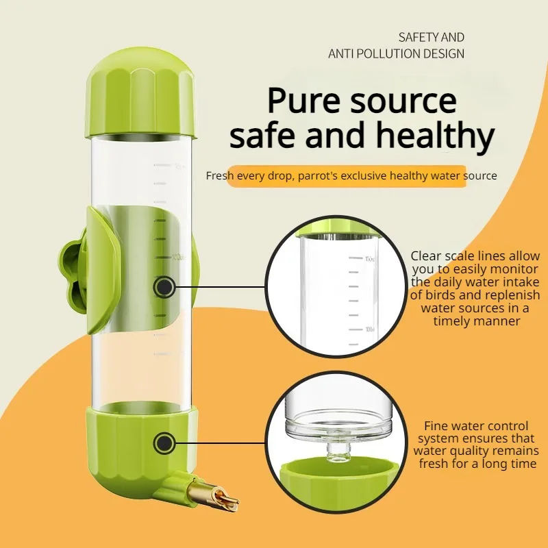 GREY Automatic Bird Water Feeder Bottle (200ml) - Leakproof No-Drip Dispenser