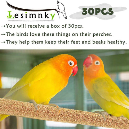 30PCS Birds Perch Covers, Sand Perch for Bird Cage Platform Accessories Bird Perch Covers Sandpaper Sand Perch Covers for Parakeets Canaries Finches & Small Birds, Yellow