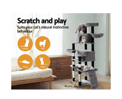 I.Pet Cat Tree 161Cm Tower Scratching Post Scratcher Wood Condo House Play Bed